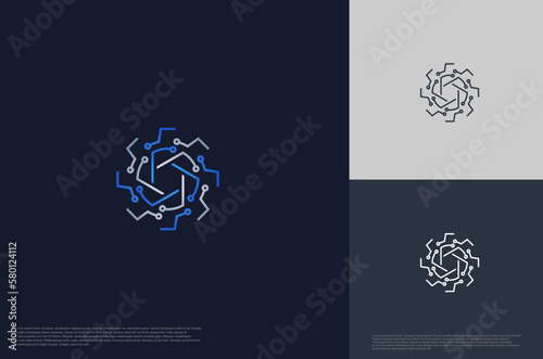 gear and connection link technology mechanism concept logo Template Design Vector