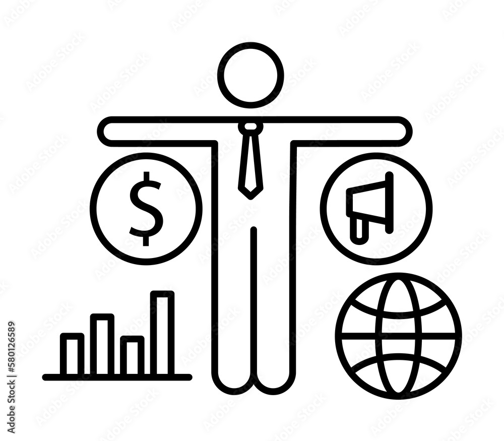 Market dollar strategy global icon. Element of consumer behavior line icon on white background Market dollar strategy global icon. Element of consumer behavior line icon on white background