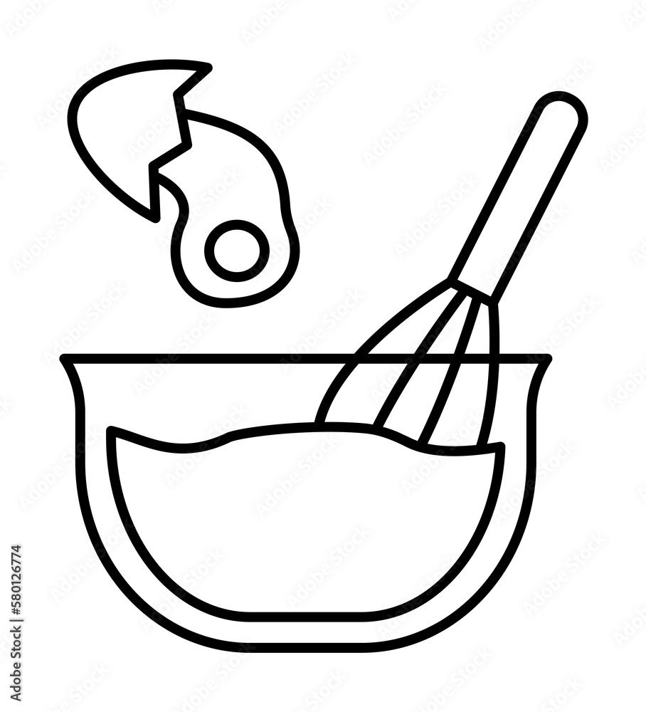 Bowl egg whisk icon. Simple line, outline cooking icons for ui and ux, website or mobile application on white background Bowl egg whisk icon. Simple line, outline cooking icons for ui and ux, website or mobile application on white background