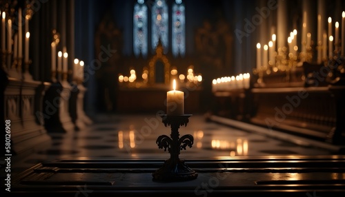 Candles in church with beautiful altar
