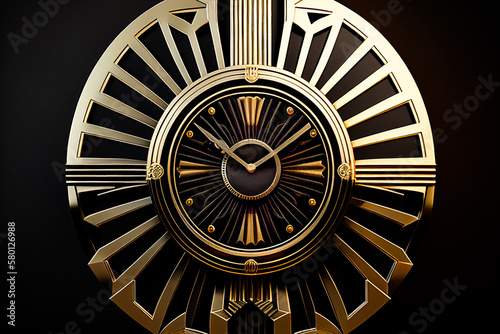 Luxury black and gold art deco style clock to highlight the seasons changing generative ai