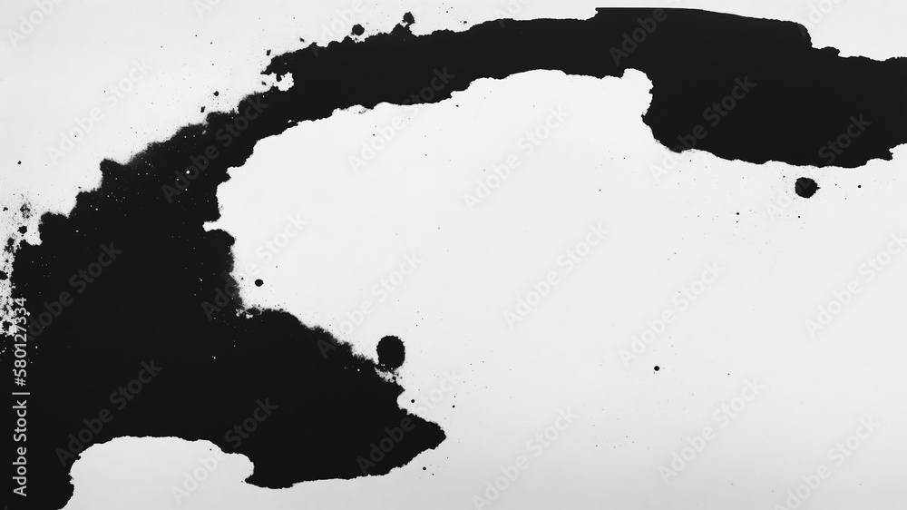 Grunge ink paint, black ink blot, abstract black water color on white background