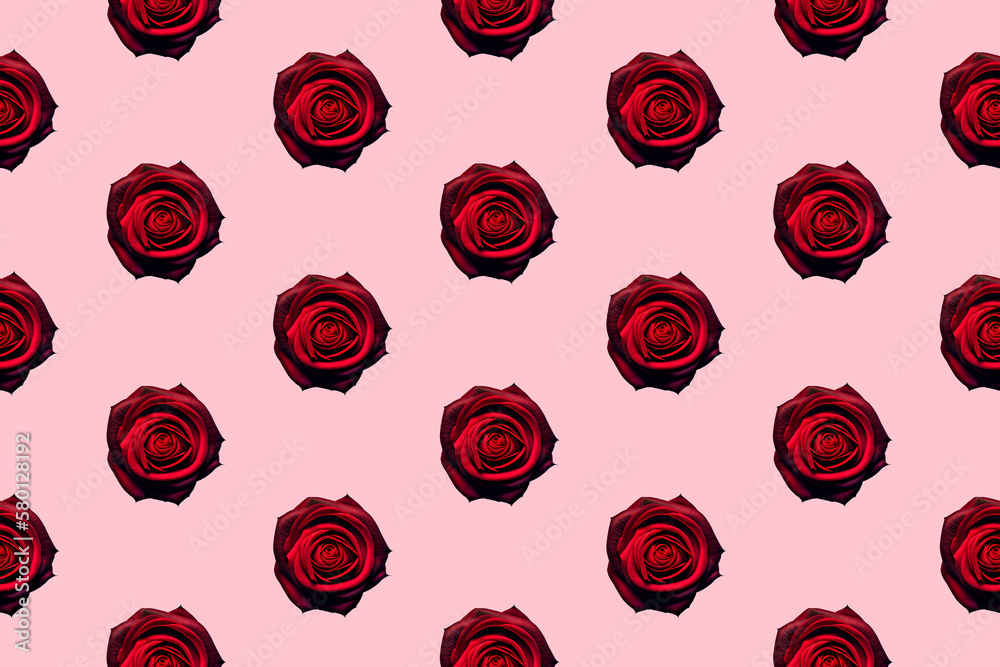 Seamless red rose petal pattern on a pink background. Romantic valentines background Seamless red rose petal pattern on a pink background. Romantic valentines background
