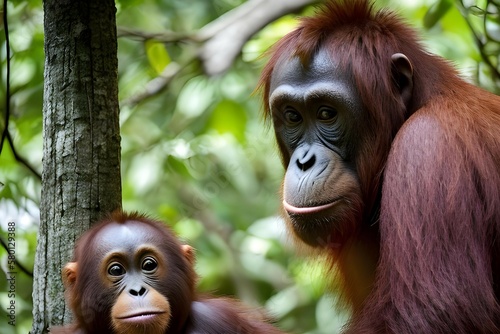 Motherly Love: Orangutan and Baby Created with Generative AI Technology © Ishpal