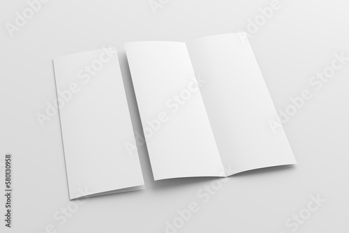 Half-folded flyer A4 vertical booklet mock up on white background. Side view © dimamoroz
