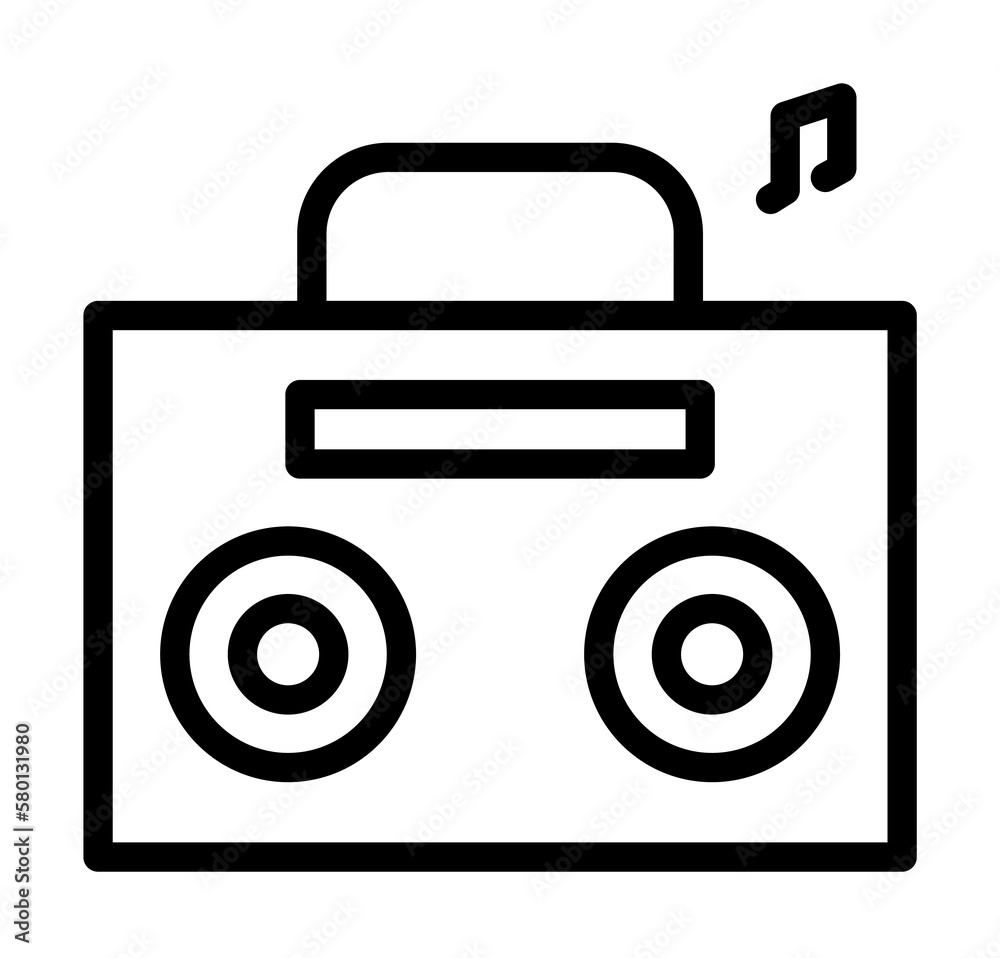 Boom box, note icon. Simple line, outline elements of flower children icons for ui and ux, website or mobile application on white background