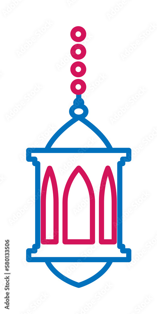 Islam, lantern 2 colored line icon. Simple blue and red element illustration. Islam, lantern concept outline symbol design from Islam set on white background Islam, lantern 2 colored line icon. Simple blue and red element illustration. Islam, lantern concept outline symbol design from Islam set on white background