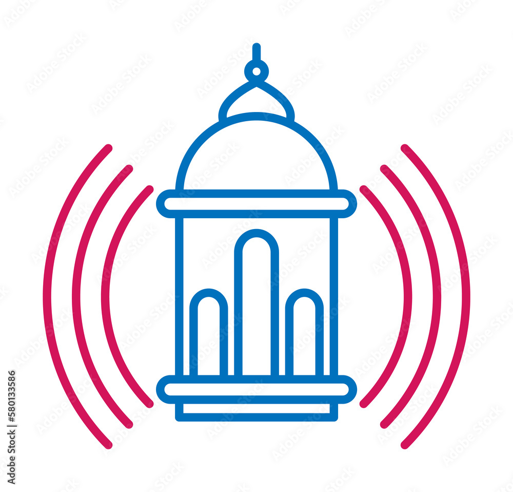 Islam, adhan call 2 colored line icon. Simple blue and red element illustration. Islam, adhan call concept outline symbol design from Islam set on white background