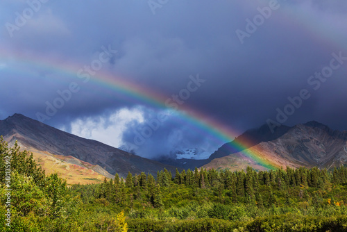 Rainbow in mountains