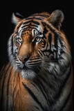 Photograph of a tiger on nature, highly detailed fur, professional color grading, soft shadows, no contrast, clean sharp focus, film photography.
