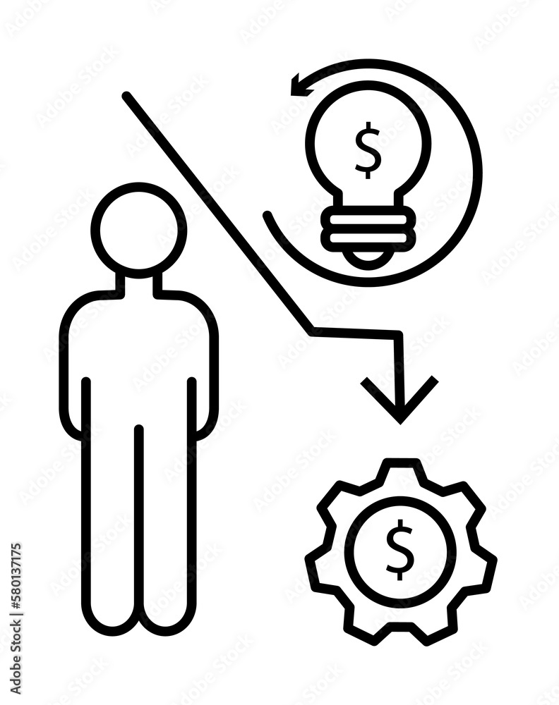 Dollar man control gear icon. Element of overpopulation icon on white background Dollar man control gear icon. Element of overpopulation icon on white background