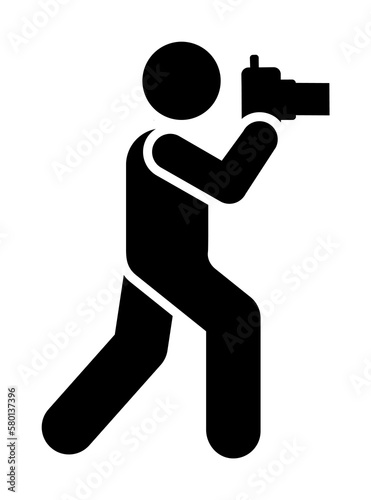 Man, paparazzi, reporter, shooting pictogram icon. Element of photographer pictogram icon on white background