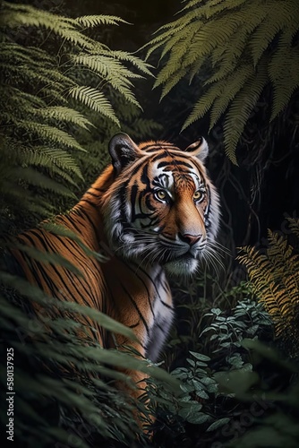 tiger on nature, highly detailed fur, professional color grading