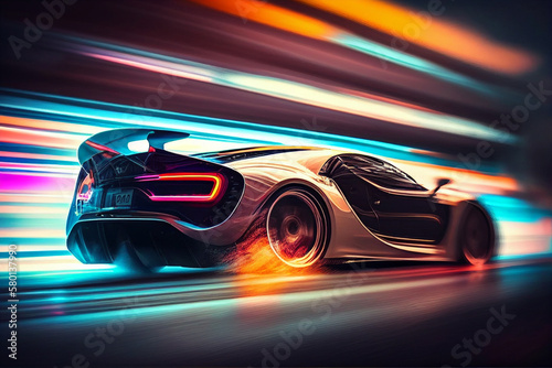 Sport car moved on street. AI generated illustration © vector_master