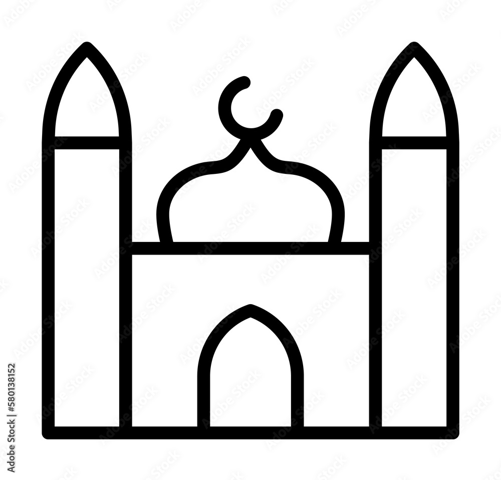 Mosque Ramadan icon. Simple line elements of islam icons for ui and ux, website or mobile application on white background Mosque Ramadan icon. Simple line elements of islam icons for ui and ux, website or mobile application on white background