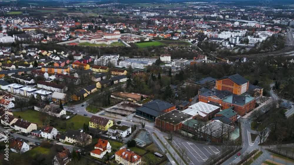 Flight over German city in the late afternoon with parallax effect
