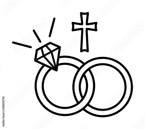Wedding rings, Christianity icon. Simple line, outline religion icons for ui and ux, website or mobile application on white background