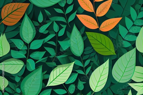 Illustration of Green Leaves in Black Background. Generative AI