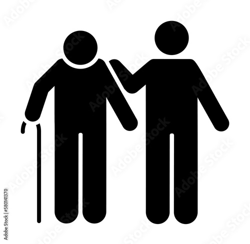 Man help old man icon. Simple glyph pictogram of volunteer icons for ui and ux, website or mobile application on white background