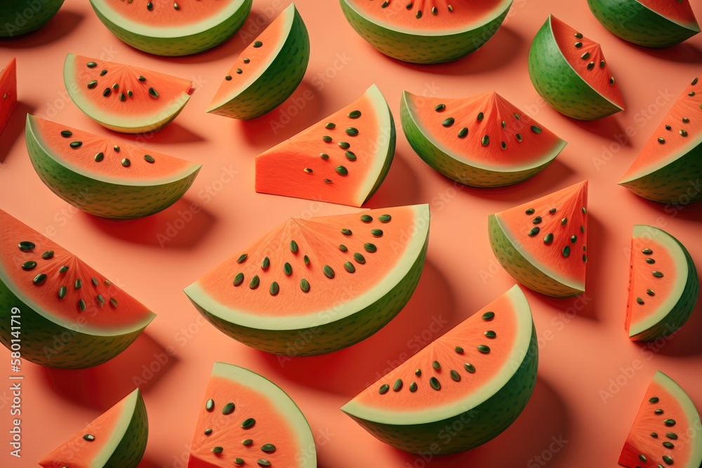 Heap of watermelon slice as backround. AI generation Heap of watermelon slice as backround. AI generation
