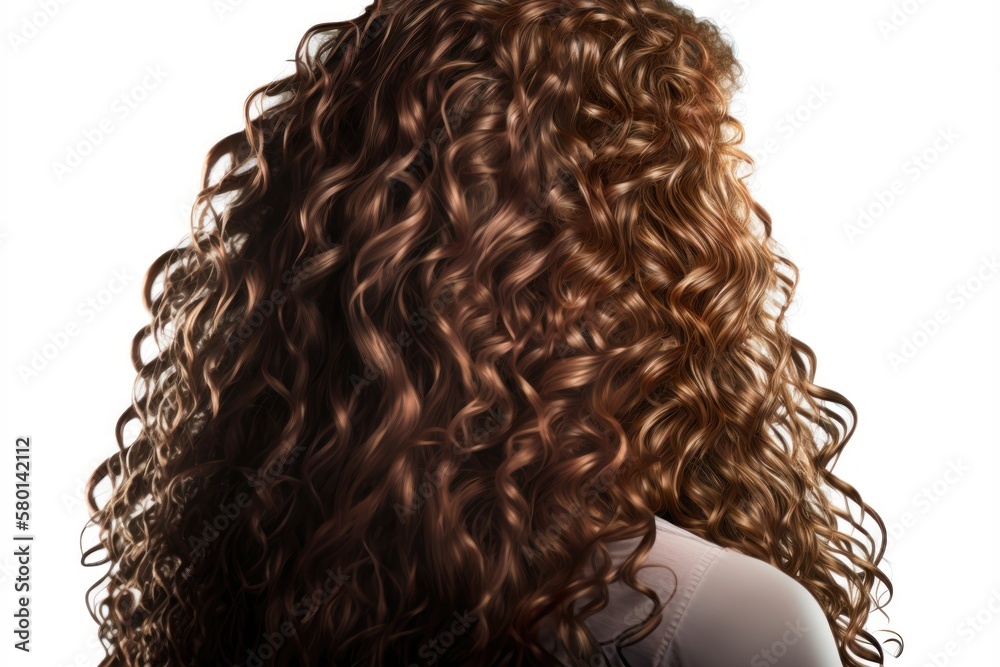 Brown hair texture. Wavy long curly light brown hair close up isolated on white. AI generation Brown hair texture. Wavy long curly light brown hair close up isolated on white. AI generation