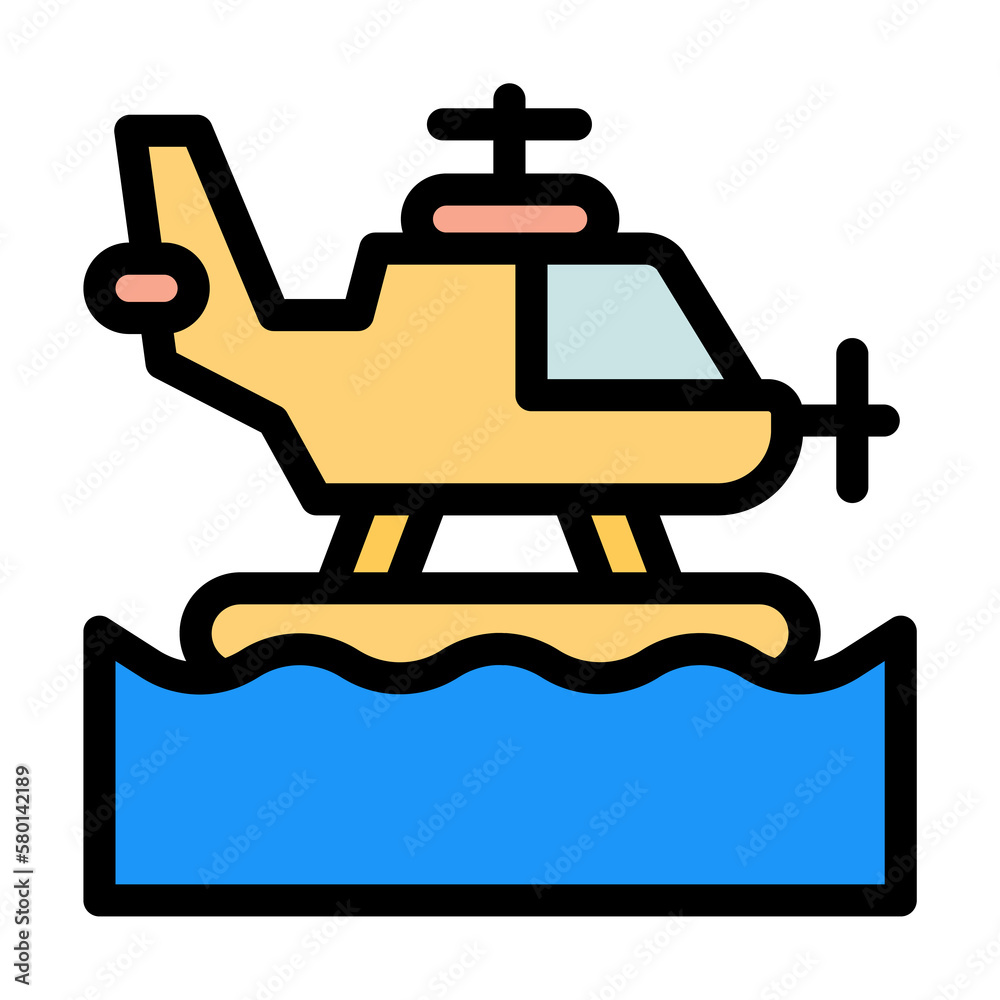 Helicopter, ocean icon. Simple color with outline elements of saving marine icons for ui and ux, website or mobile application on white background Helicopter, ocean icon. Simple color with outline elements of saving marine icons for ui and ux, website or mobile application on white background