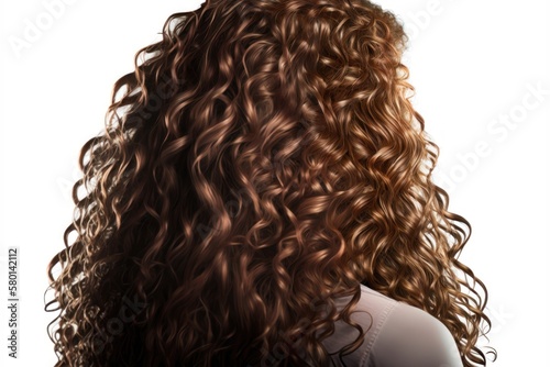 Brown hair texture. Wavy long curly light brown hair close up isolated on white. AI generation