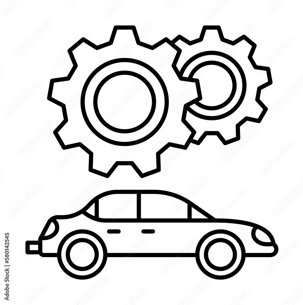 Two cogwheels, car repair icon. Simple line, outline elements of garage icons for ui and ux, website or mobile application on white background Two cogwheels, car repair icon. Simple line, outline elements of garage icons for ui and ux, website or mobile application on white background