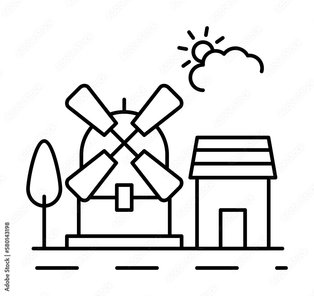 Windmill line icon, outline sign, linear style pictogram isolated on white. Symbol, logo illustration. Editable stroke. Pixel perfect graphics graphics Windmill line icon, outline sign, linear style pictogram isolated on white. Symbol, logo illustration. Editable stroke. Pixel perfect graphics graphics