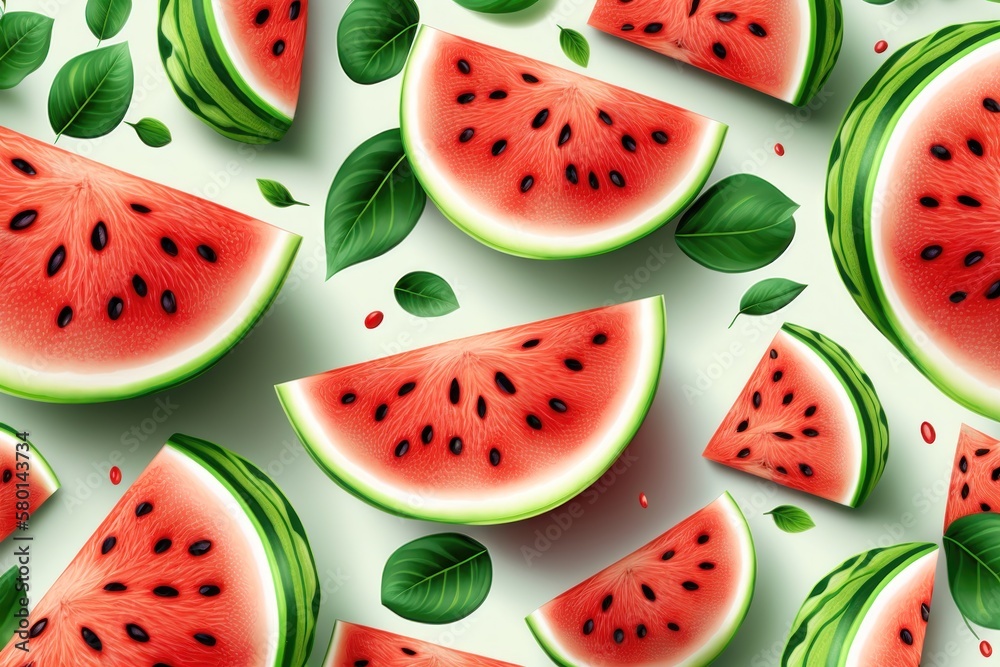 Seamless watermelons pattern. Background with watercolor watermelon slices. AI generation Seamless watermelons pattern. Background with watercolor watermelon slices. AI generation