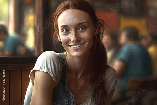 Portrait of a young woman sitting at the cafe and enjoying cup of coffee.