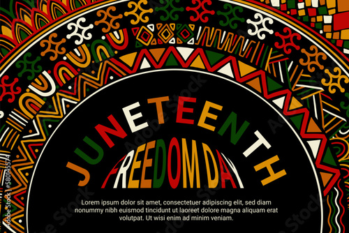 Abstract juneteenth freedom day background with colorful curved african pattern