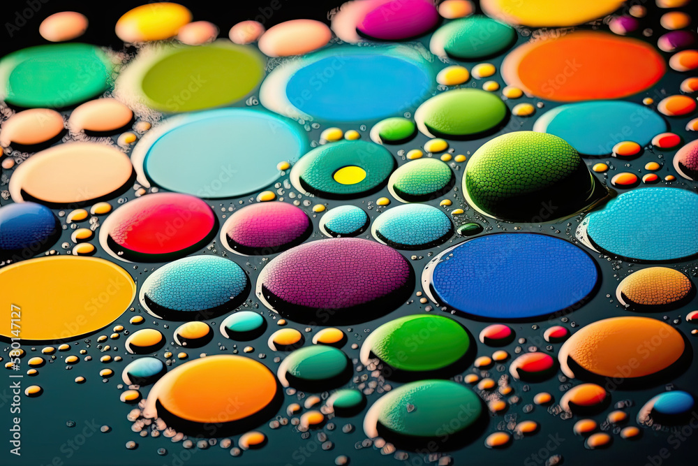 A close-up shot of the colorful dots on the circle, with a shallow depth of field to create a blurred background and emphasize the dots. Generative ai. A close-up shot of the colorful dots on the circle, with a shallow depth of field to create a blurred background and emphasize the dots. Generative ai.