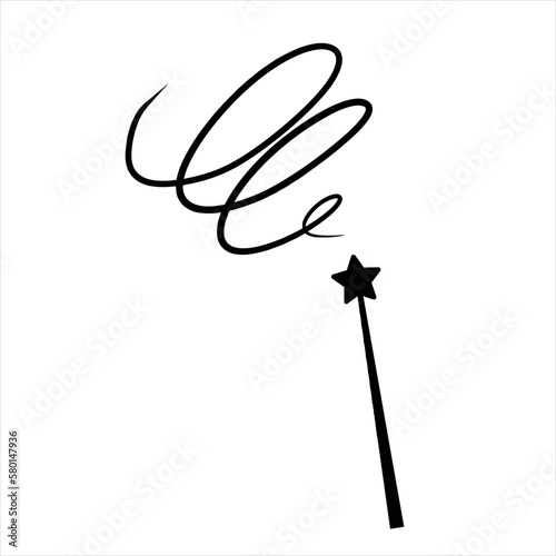 Magic wand with star. Wizard tool. Miracle symbols and Wizard stick.