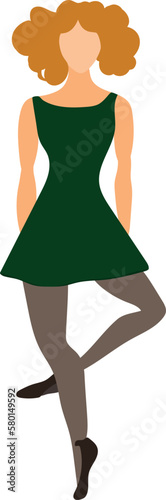 Silhouette of irish dancer in green dress isolated on white background