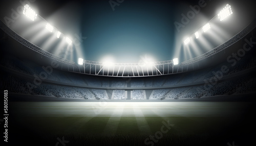 Stadium with lights background for display generative ai © Artistic