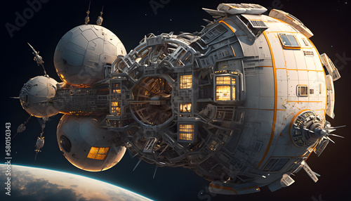 Fototapeta Naklejka Na Ścianę i Meble -  3d science fiction space station generative ai