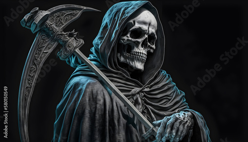 The grim reaper with a scythe, portrait of the death generative ai photo