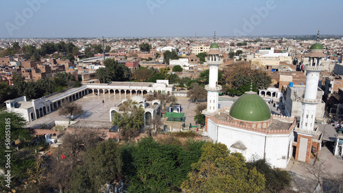 An aerial view of Baba Bulleh Shah shrine (A famous sufi saint and Punjabi poet), located in Kasur city of Punjab province of Pakistan photo