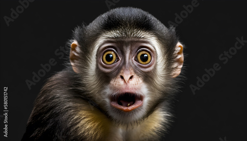 Studio portrait of a monkey with a surprised face  concept of Pet Photography generative ai