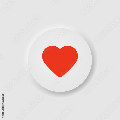 Red Heart icon in neumorphism style. Icons for business, white UI, UX. Love symbol. Like, follow, valentine, romance, romantic, cute. Neumorphic style. Vector illustration.