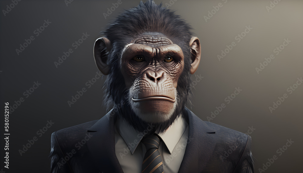 Portrait of a monkey dressed in a formal business suit generative ai