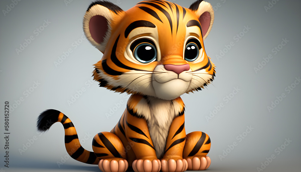 A cute adorable baby tiger rendered in the style of children-friendly cartoon animation fantasy style generative ai A cute adorable baby tiger rendered in the style of children-friendly cartoon animation fantasy style generative ai