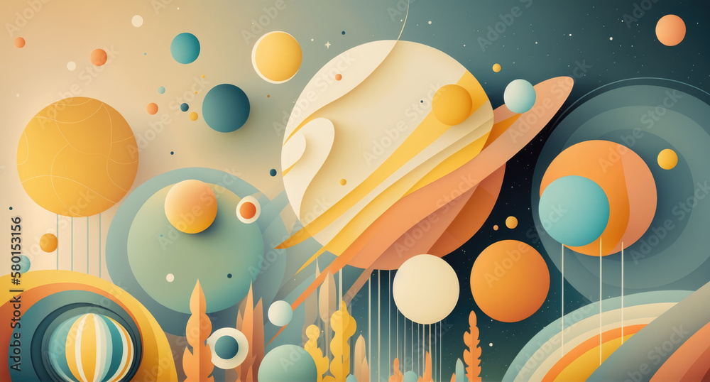 Obraz premium Colorful illustration of univers, circle abstract space background, planets flat, Ai