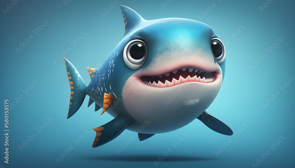 A cute adorable baby shark rendered in the style of children-friendly cartoon animation fantasy style generative ai A cute adorable baby shark rendered in the style of children-friendly cartoon animation fantasy style generative ai