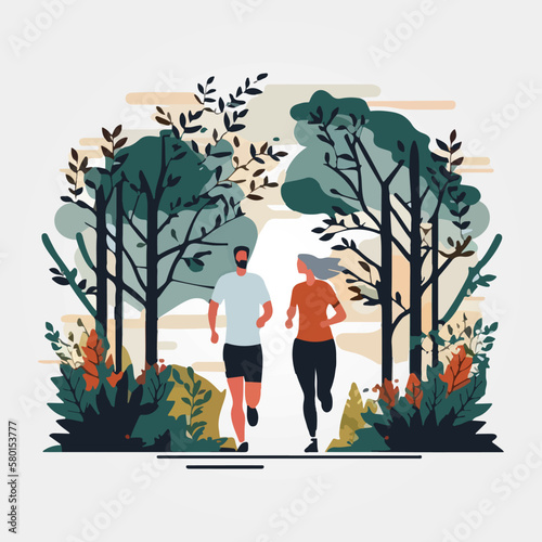couple training together jogging in nature
