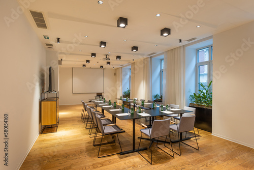 Interior of conference room in modern hotel