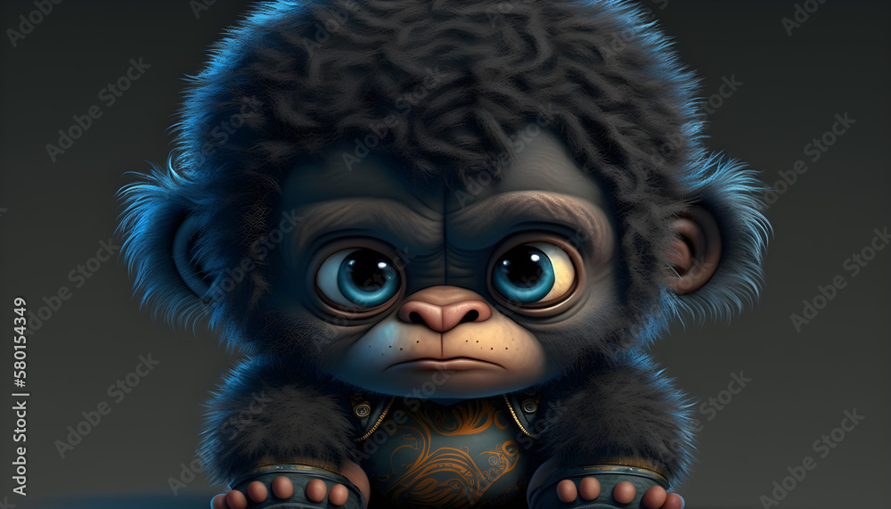 A cute adorable baby gorilla rendered in the style of children-friendly cartoon animation fantasy style generative ai A cute adorable baby gorilla rendered in the style of children-friendly cartoon animation fantasy style generative ai