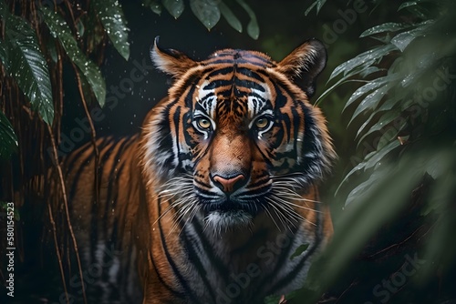 Tiger lurking in the jungle | Ai Generated animal illustrations/backgrounds/wallpapers |