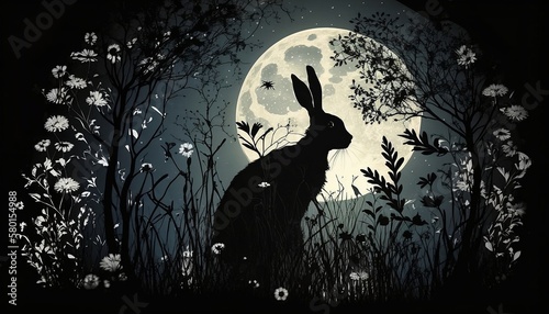 Hare at Night - Generative AI photo